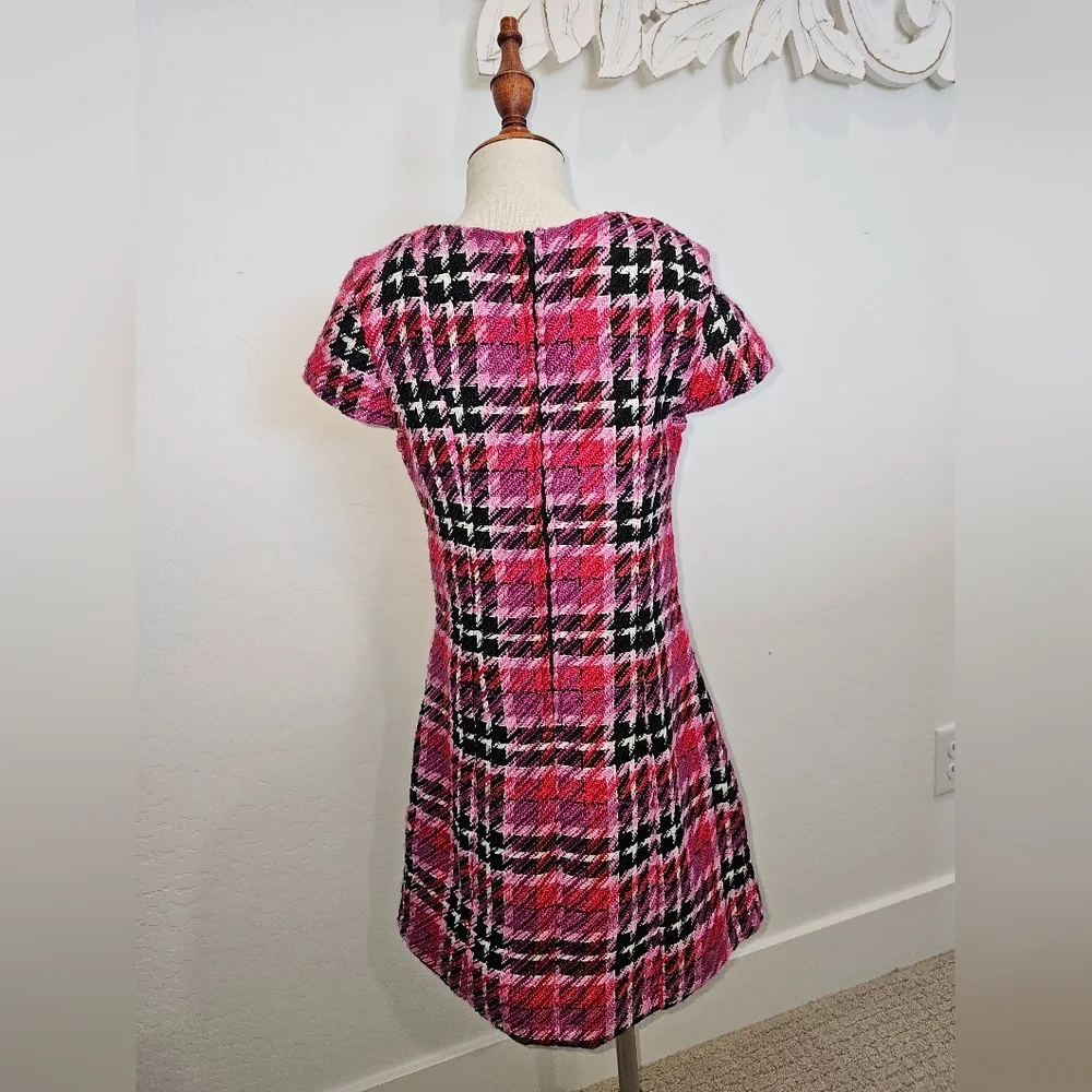 NWT gb plaid Pink & Black Houndstooth Tweed Vintage Look Girls Dress 10, 5, & 2T